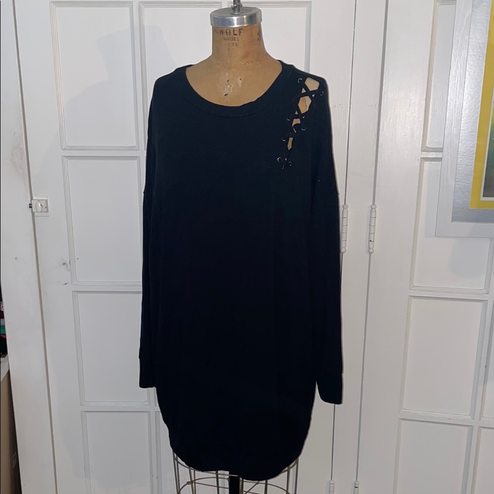 Express Black Knit Dress with Shoulder Detail Large